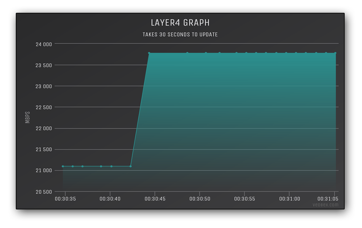 UDP amplification Layer 4 bandwidth graph showing stress test power